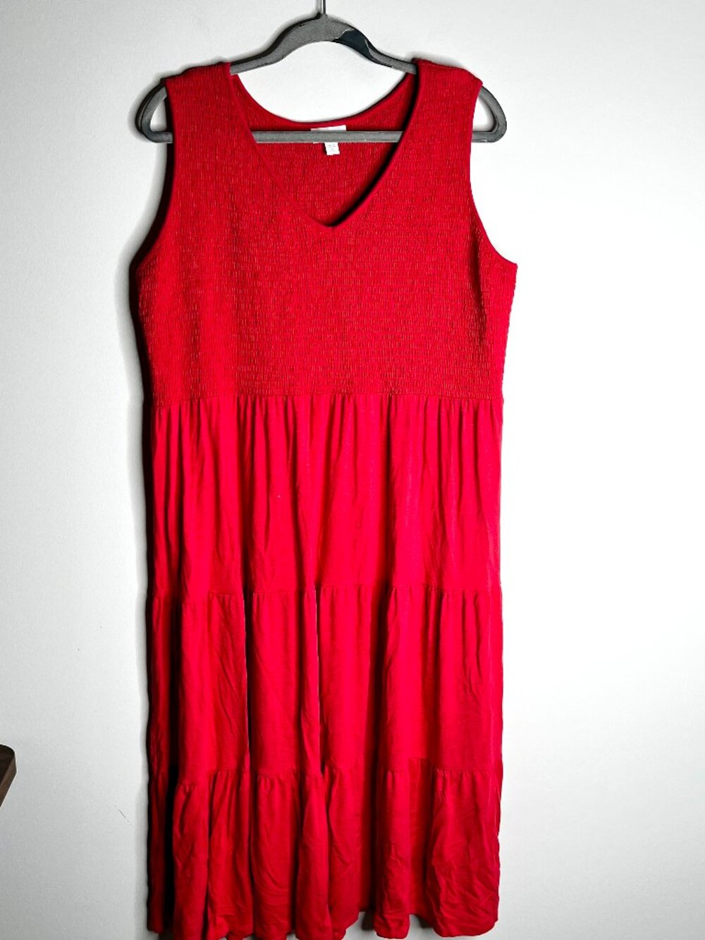 J. Jill Red Smocked Top Sleevless Tank Maxi Dress Tiered Flowy Cottagecore XLP
